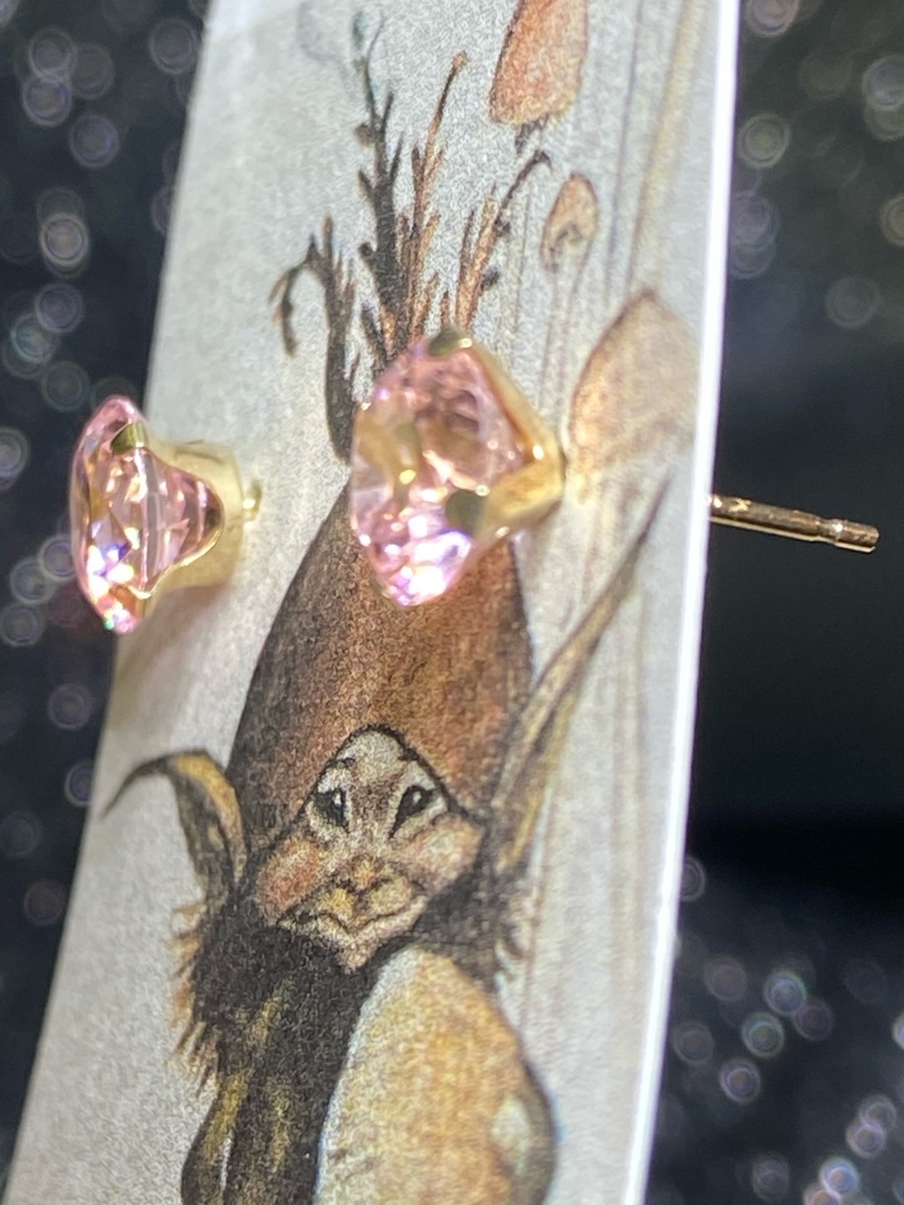 10k Yellow Gold Pink cubic Zirconia Stud Post Earrings - Picture 5 of 7